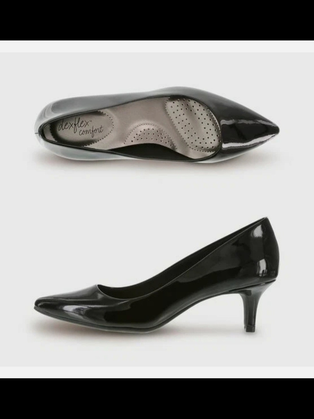 Dexflex comfort Black Patent Mid-Heel Pointed Toe Pump